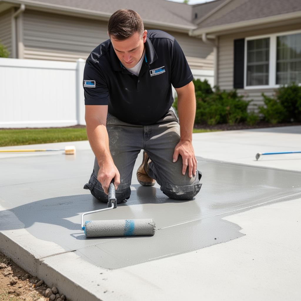 Concrete coating application in progress